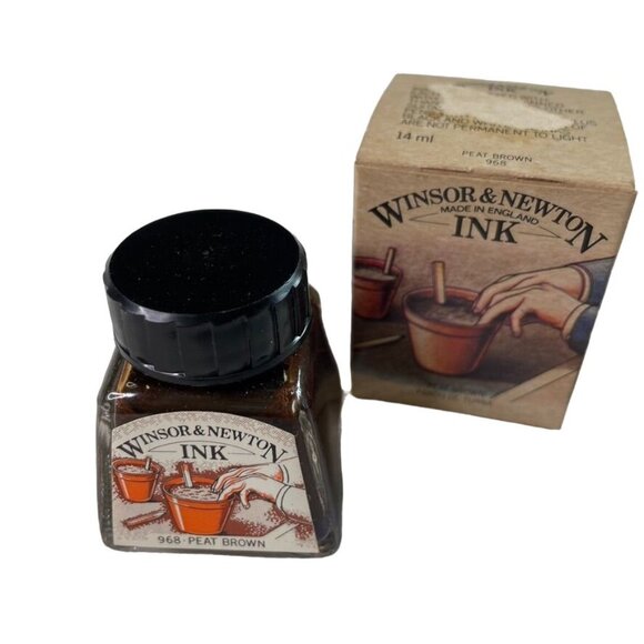 Vintage Winsor and Newton Ink Peat Brown 968 for u Calligrapy Mixed Media - Picture 1 of 4